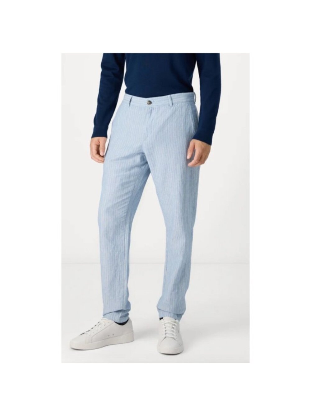 Ted Baker Heyes Linen Blend Trouser Mens 32x29 Blue Striped Slim Narrow Leg NWT